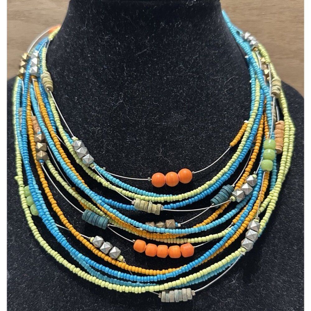 Chico’s Multistrand Seed Bead Necklace Boho Colorful